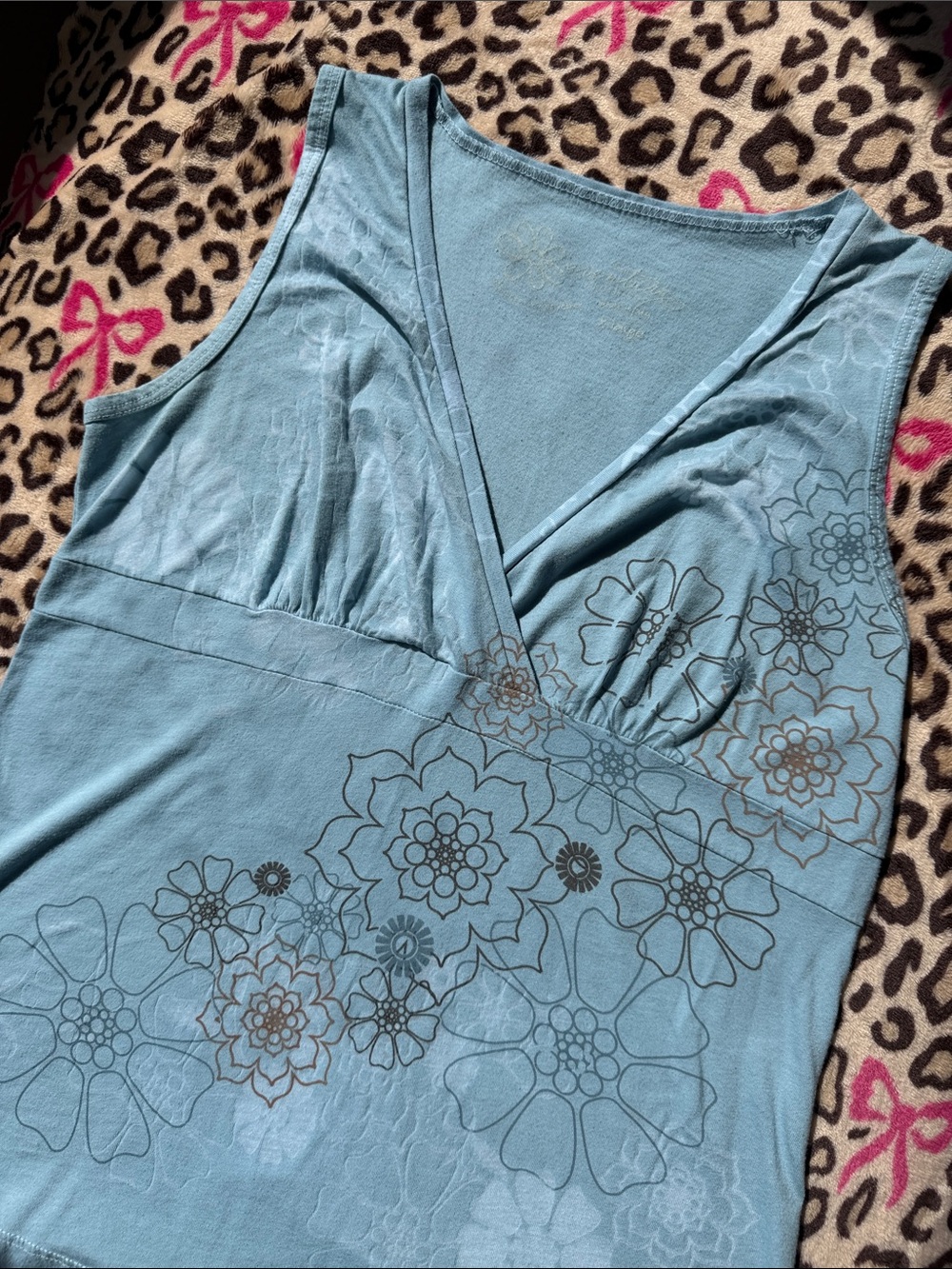 Y2K Light Blue Floral V-Neck Sleeveless Top - Picture 3 of 5
